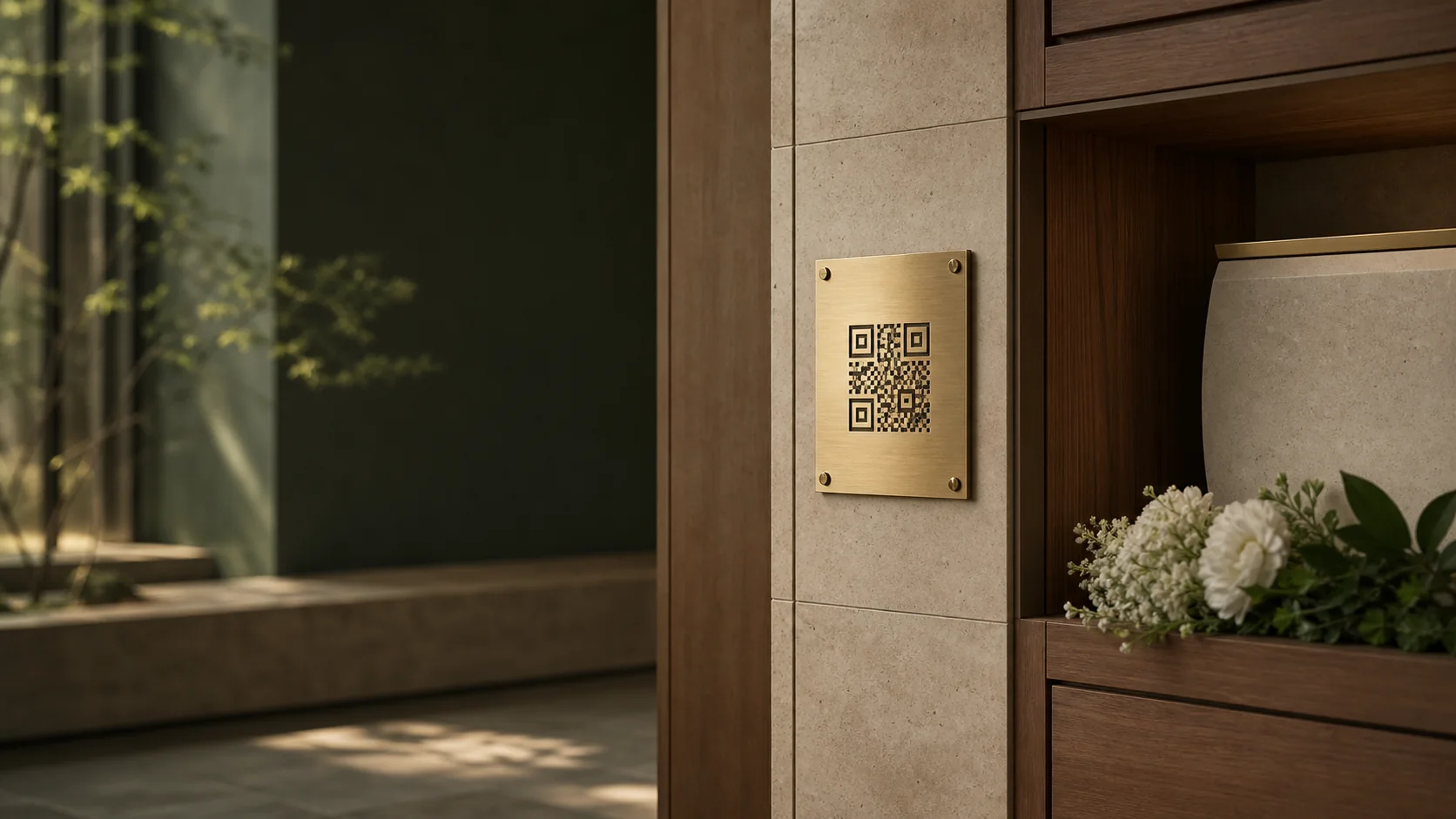 봉안당에 설치된 황동 QR 기념 명패